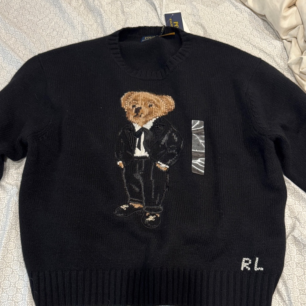 Ralph Lauren Polo Bear Black Sweater Large NWT
